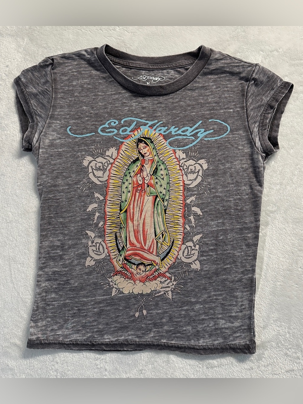 '23 ED HARDY women's graphic y2k style baby tee, M.